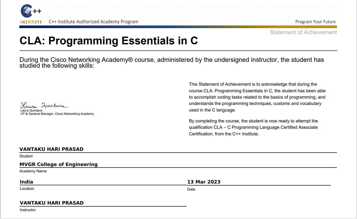 C Certificate