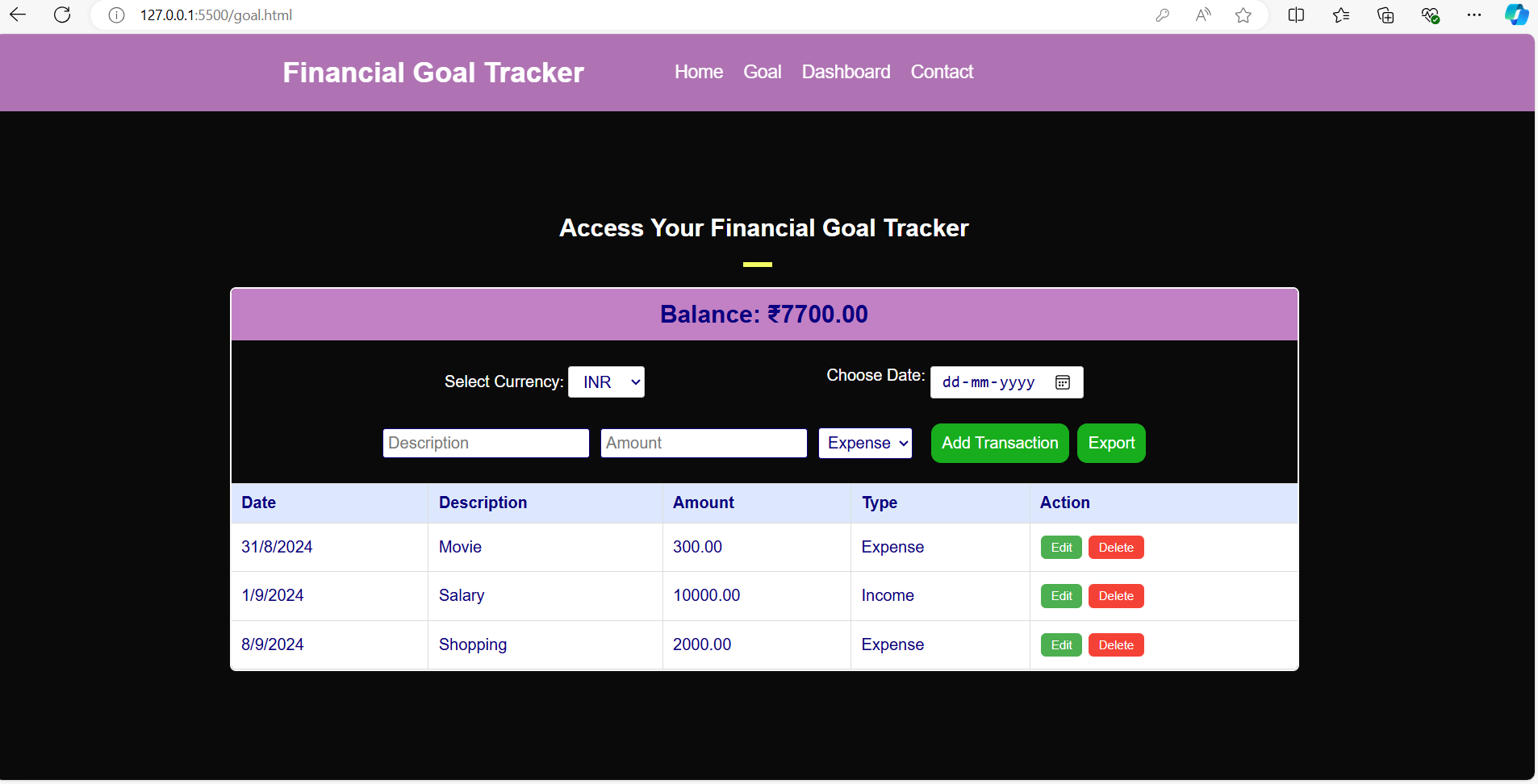 Financial Goal Tracker